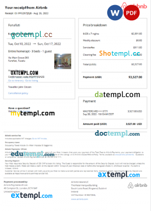 Ukraine hotel booking confirmation Word and PDF template, 2 pages