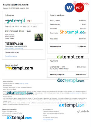 Suriname Airbnb booking confirmation Word and PDF template