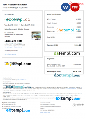 Thailand hotel booking confirmation Word and PDF template, 2 pages