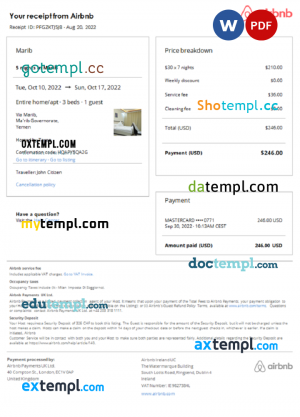 Tajikistan hotel booking confirmation Word and PDF template, 2 pages