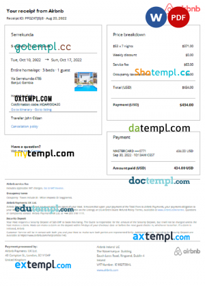 Palau hotel booking confirmation Word and PDF template, 2 pages