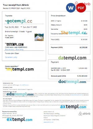 Holy See Airbnb booking confirmation Word and PDF template