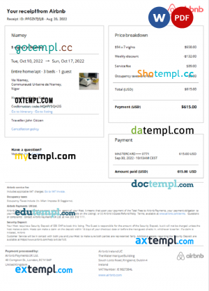 Saint Vincent and the Grenadines hotel booking confirmation Word and PDF template, 2 pages