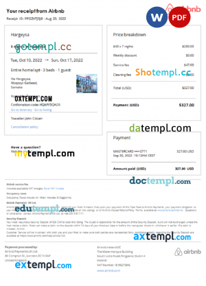 Guinea hotel booking confirmation Word and PDF template, 2 pages