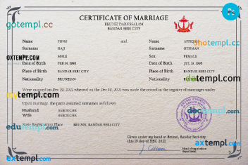 Brunei marriage certificate PSD template, fully editable