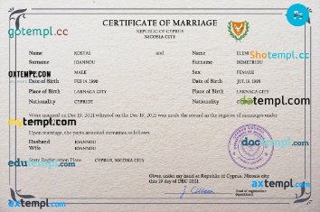 Cyprus marriage certificate PSD template, fully editable