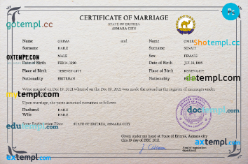 Eritrea marriage certificate PSD template, completely editable