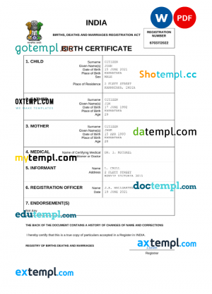 Senegal business registration certificate Word and PDF template