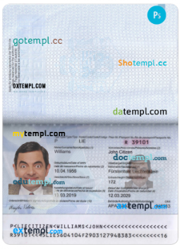 Liechtenstein passport PSD template, with fonts