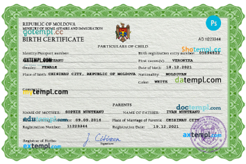 Moldova vital record birth certificate PSD template