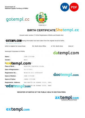 Saint Lucia vital record birth certificate PSD template, fully editable