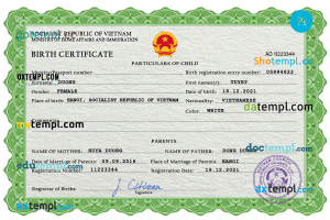 Vietnam birth certificate PSD template, completely editable