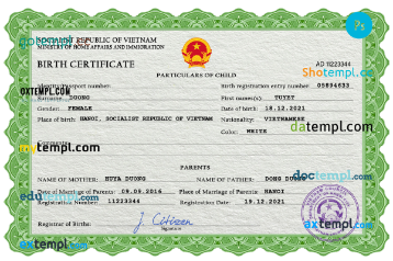 Vietnam birth certificate PSD template, completely editable