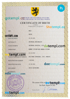 birthbia universal birth certificate PSD template, fully editable
