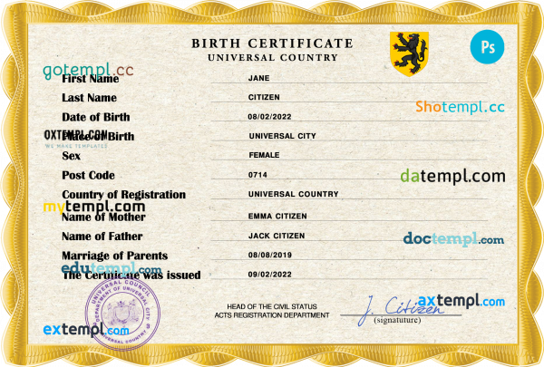 # birthverse universal birth certificate PSD template, completely editable