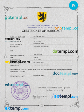 gloss universal marriage certificate PSD template, completely editable