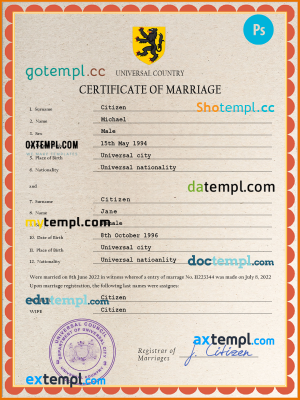 grace universal marriage certificate PSD template, fully editable