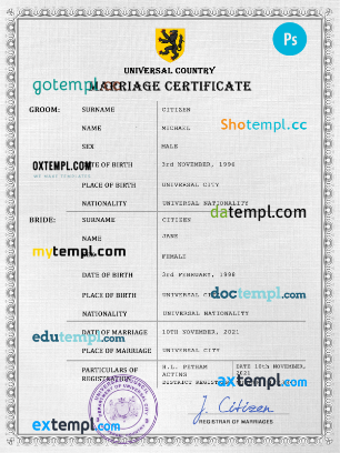 joy universal marriage certificate PSD template, completely editable