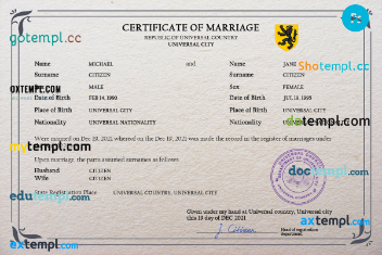 romance universal marriage certificate PSD template, fully editable