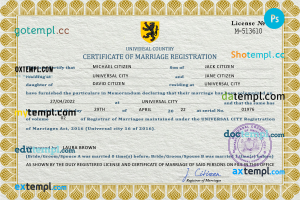 sight universal marriage certificate PSD template, completely editable