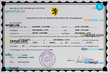 spellbound universal marriage certificate PSD template, fully editable