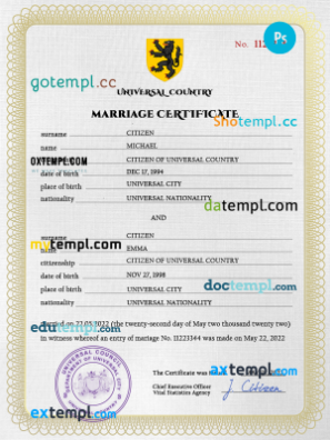 sweet story universal marriage certificate PSD template, completely editable