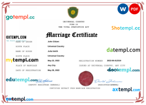lure universal marriage certificate Word and PDF template, completely editable