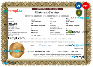 smart universal marriage certificate Word and PDF template, completely editable