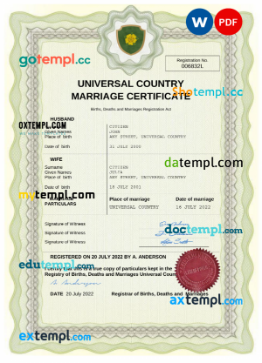 # comfort universal marriage certificate Word and PDF template, completely editable