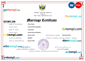 Cuba marriage certificate Word and PDF template, fully editable