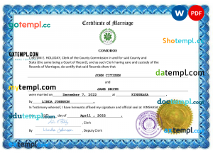 Comoros marriage certificate Word and PDF template, completely editable