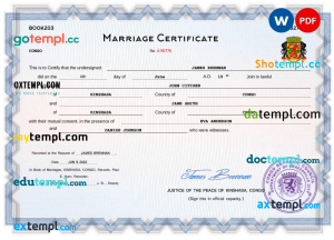 Congo marriage certificate Word and PDF template, fully editable