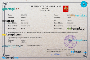 Holy See marriage certificate PSD template, completely editable