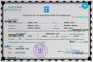 Israel marriage certificate PSD template, completely editable