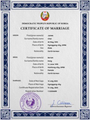 North Korea marriage certificate PSD template, completely editable