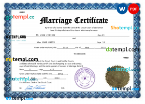 Oman marriage certificate Word and PDF template, completely editable