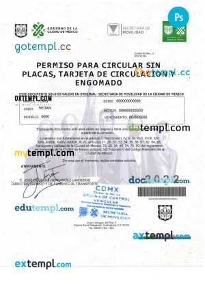 Mexico Permiso Para Circular Sin Placas PSD template, fully editable