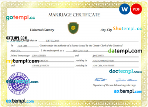adore universal marriage certificate Word and PDF template, fully editable