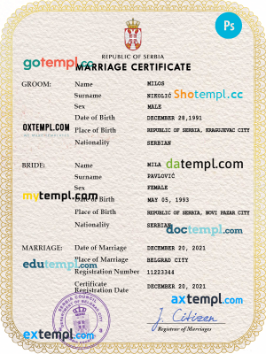 Serbia marriage certificate PSD template, fully editable