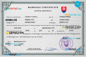 Slovakia marriage certificate PSD template, fully editable