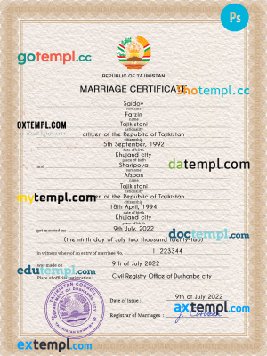 Philippines marriage certificate PSD template, completely editable