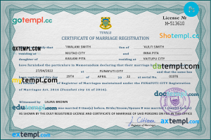 Tuvalu marriage certificate PSD template, fully editable