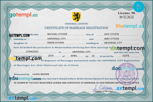 affection universal marriage certificate PSD template, completely editable