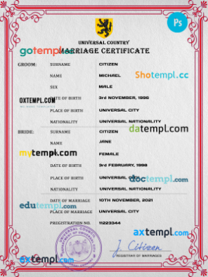 delight universal marriage certificate PSD template, fully editable