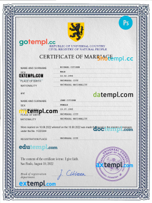 experienced universal marriage certificate PSD template, completely editable