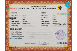 # fancy universal marriage certificate Word and PDF template, completely editable