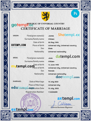 sketch universal marriage certificate PSD template, completely editable