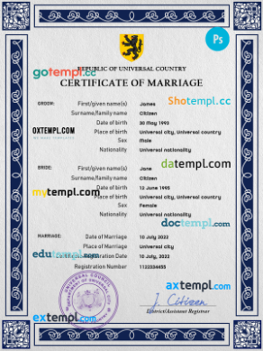 # sketch universal marriage certificate PSD template, completely editable