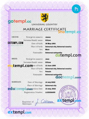 snap universal marriage certificate PSD template, completely editable