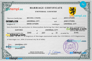snapshot universal marriage certificate PSD template, fully editable